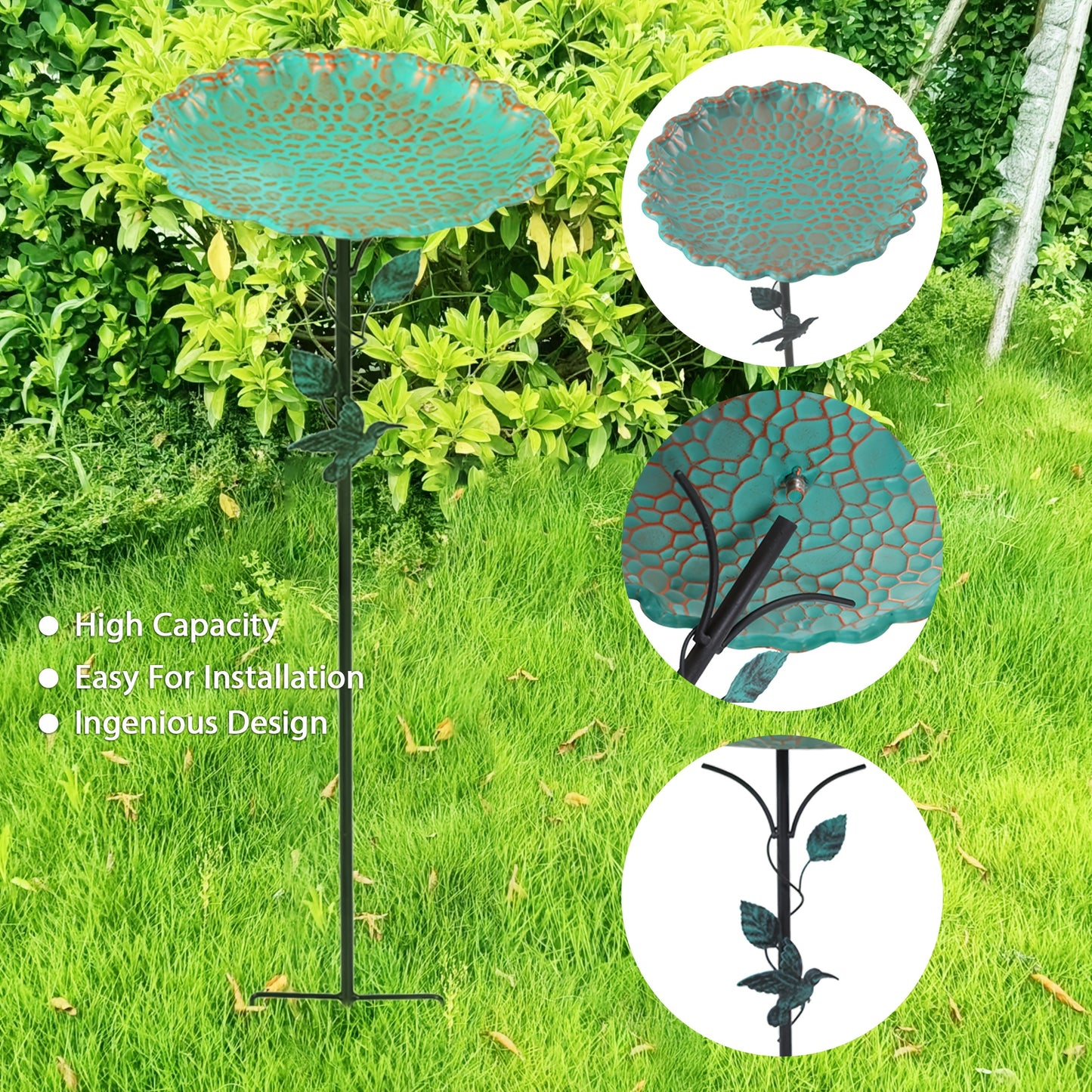 Bird Bath | Lotus Leaf Metal Green Garden Courtyard Feeder Outdoor