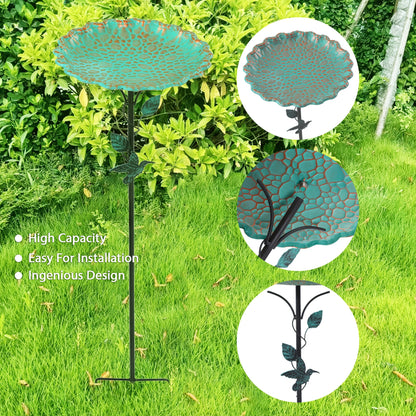 Bird Bath | Lotus Leaf Metal Green Garden Courtyard Feeder Outdoor