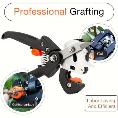 Garden Grafting Tool 2-in-1 with 2 Replacement Blades & Grafting Base, Professional Pruning Scissor Shear for Plant Branch, Vine & Fruit Tree Trimming and Grafting