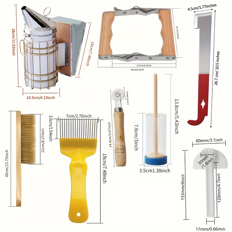 Beekeeping Starter Kit 12PCS Gloves Hive Tool Bee Brush Supplies