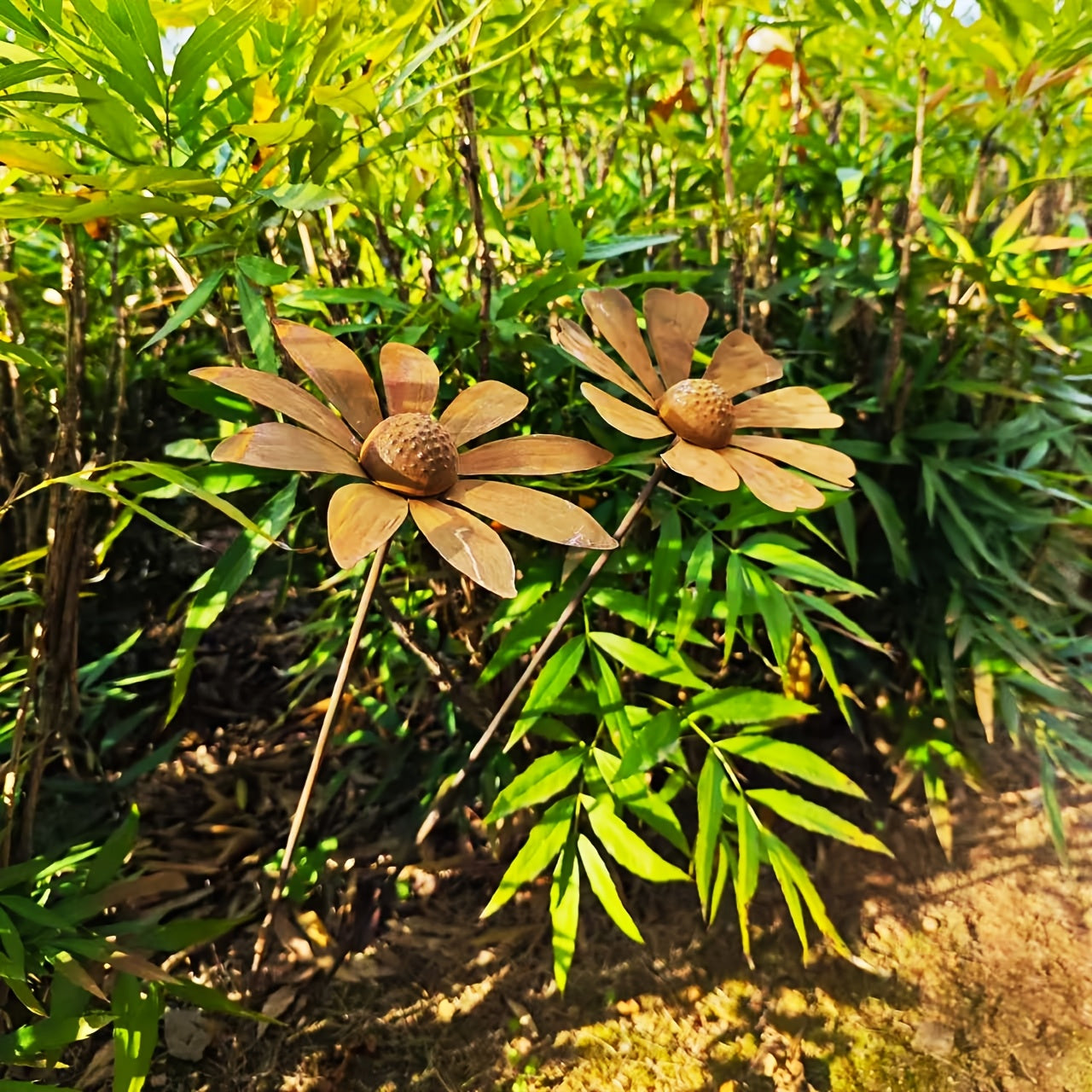 Metal Flower Garden Stakes | Rusty Daisy Chamomile Outdoor Yard Art