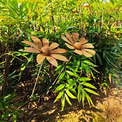 Metal Flower Garden Stakes | Rusty Daisy Chamomile Outdoor Yard Art