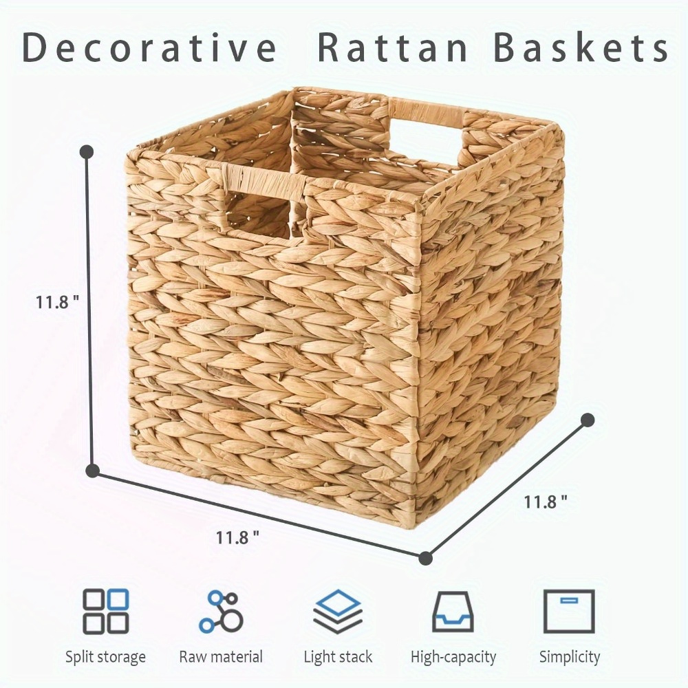Woven Storage Baskets - Water Hyacinth, Seagrass & Paper Rope Organizer Bins for Shelves, Bathroom, Kitchen, Bedroom, Boho Home Decor