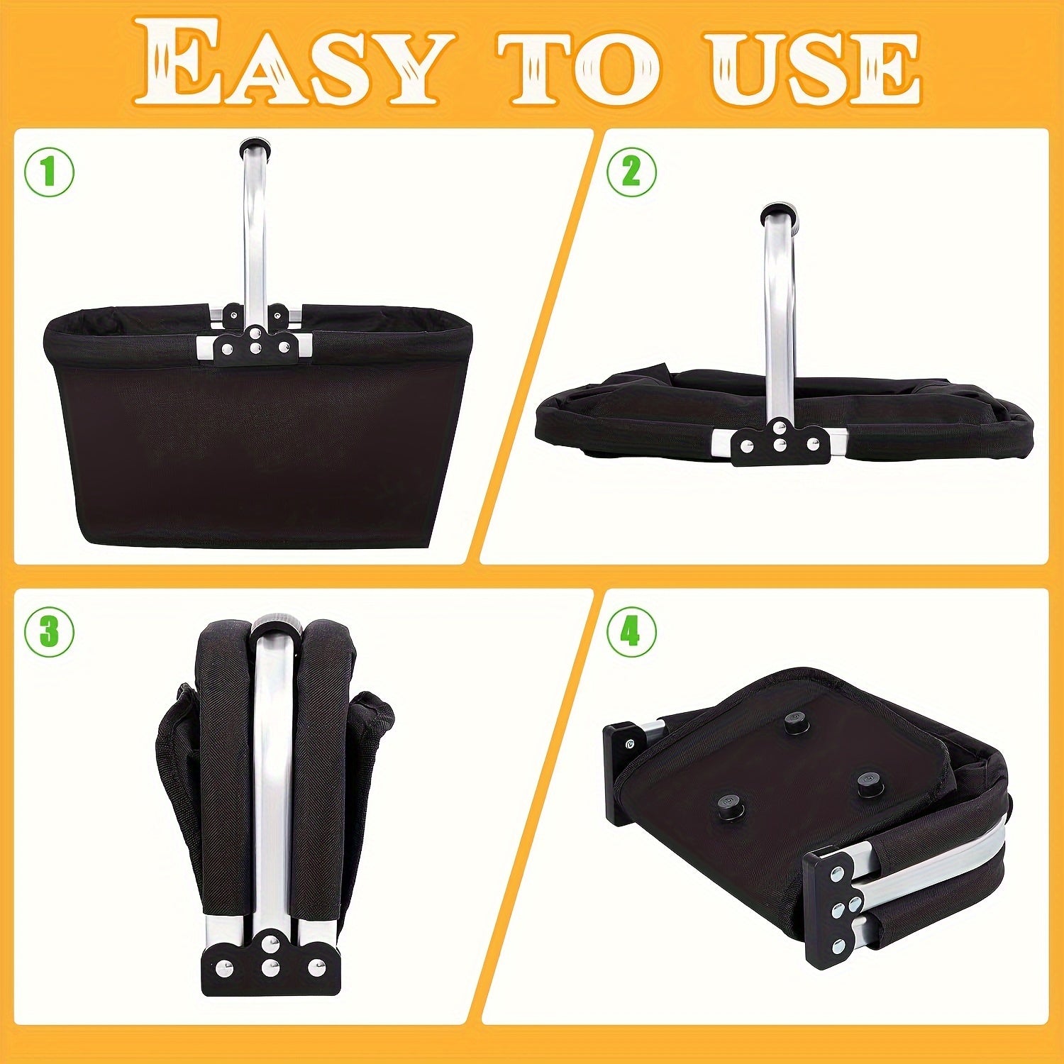 Foldable Picnic Basket Insulated | Portable Shopping Basket Aluminum Frame Oxford Cloth with Zippered Pocket