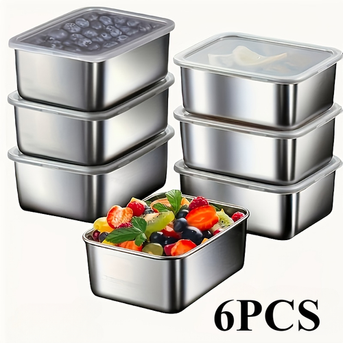 Food Storage Containers Stainless Steel Set of 6 with Lids – Leak-Proof BPA-Free Stackable Metal Meal Prep Boxes Airtight Lunch Container for Kitchen Refrigerator Camping Outdoor Picnic Organization