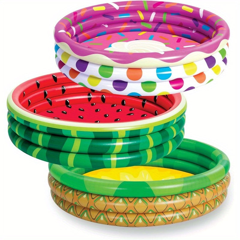 Kiddie Pool 3-Pack – 45 Inch Inflatable Swimming Pool for Kids with Fun Watermelon Pineapple Cupcake Designs, Indoor Outdoor Ball Pit Party Pool Ages 3+