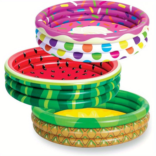 Kiddie Pool 3-Pack – 45 Inch Inflatable Swimming Pool for Kids with Fun Watermelon Pineapple Cupcake Designs, Indoor Outdoor Ball Pit Party Pool Ages 3+