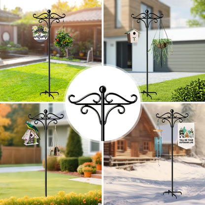 Shepherd Hook Bird Feeder Pole 78-inch, Adjustable 5-Prong Base, Heavy Duty Garden Hook for Hanging Bird Feeders, Plant Baskets, Lanterns & Outdoor Decor