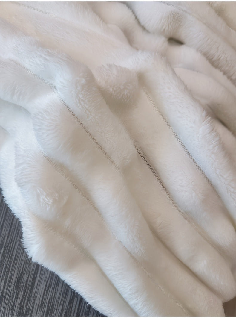 Fleece Blanket Double-Sided 3D Faux Rabbit Fur Throw – Ultra-Soft Thick 300-350g/m² for Home, Office, Travel & Camping, Multiple Sizes & Colors