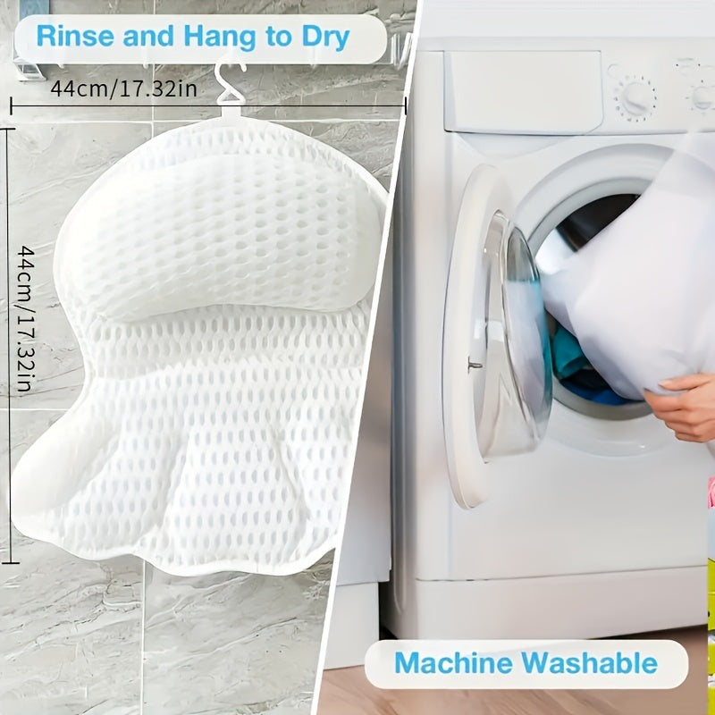 Bath Pillow 4D Air Mesh Neck Back Support with Anti-Slip Suction Cups Quick-Dry Machine Washable Luxury Bathtub Cushion Spa Relaxation Bathroom Accessory