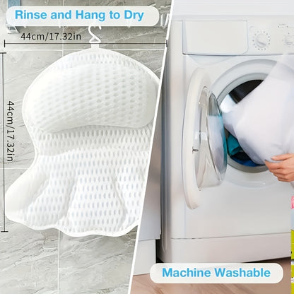 Bath Pillow 4D Air Mesh Neck Back Support with Anti-Slip Suction Cups Quick-Dry Machine Washable Luxury Bathtub Cushion Spa Relaxation Bathroom Accessory