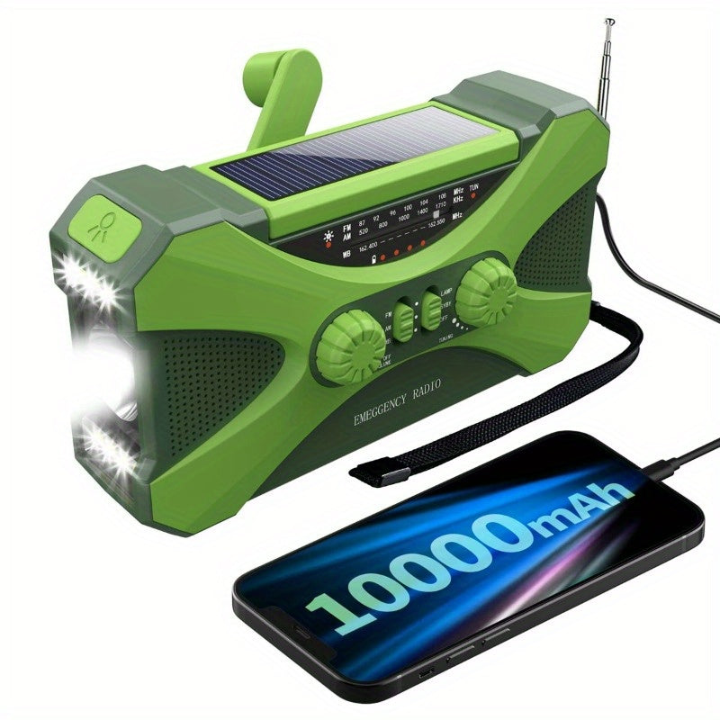 Emergency Weather Radio 10000mAh Hand Crank Solar NOAA AM FM WB Flashlight Reading Lamp SOS Alarm Phone Charger Headphone Jack Portable Survival Radio
