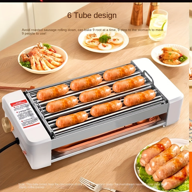 Sausage Grill 4-in-1 Multifunctional Electric Hot Dog Roller – Non-Stick Countertop Cooker with Adjustable Temperature, Detachable Panel, Silicone Oil Brush & Grill Holder – Easy Clean, Kitchen & Dorm Use