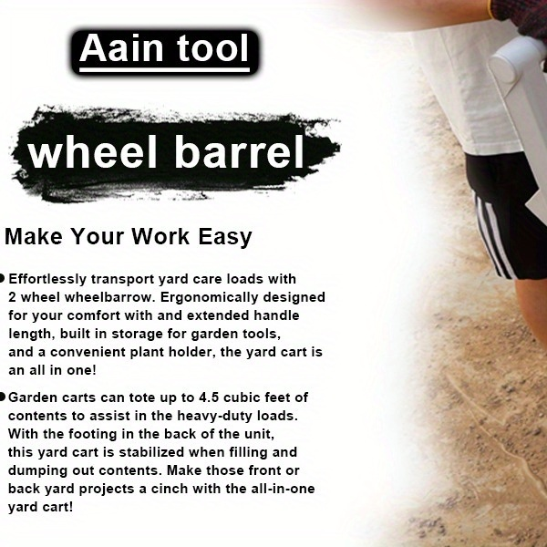 Wheelbarrow 2-Wheel Yard Cart 300 lbs, Push Pull Design with 9-Inch Maintenance-Free Solid Wheels, Heavy Duty Trash & Garden Cart, Gray