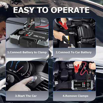 Portable Jump Starter Kit 4000A Peak 6-in-1 Battery Booster with Tire Inflator Power Bank Lithium Battery for 12V Car Truck SUV Emergency Roadside Kit