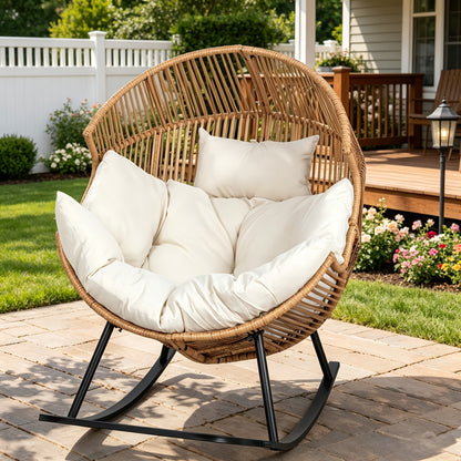 Egg Chair Outdoor Wicker PE Rattan Oversized Patio Lounge Chair with Cushion Rocking Egg Chair for Backyard Balcony Garden Beige Black Black/Rattan