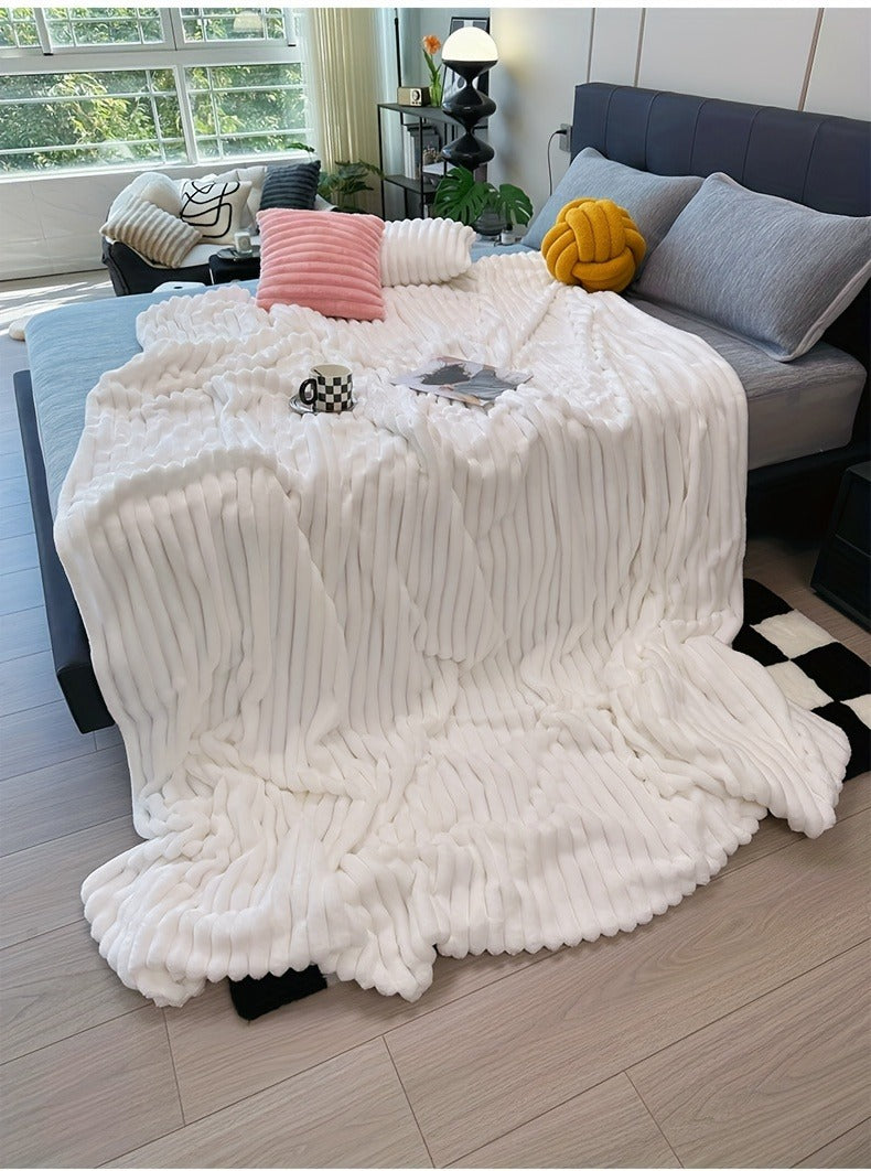Fleece Blanket Double-Sided 3D Faux Rabbit Fur Throw – Ultra-Soft Thick 300-350g/m² for Home, Office, Travel & Camping, Multiple Sizes & Colors