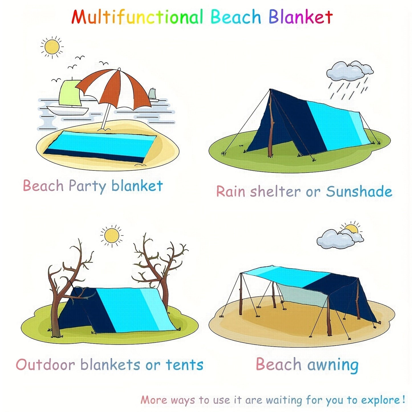 Sandproof Beach Blanket Oversized Extra Large Quick Dry Picnic Mat for Beach Camping Travel – Bohemia Dolphin Sailor Turtle Fish Patterns, 2-10 Adults