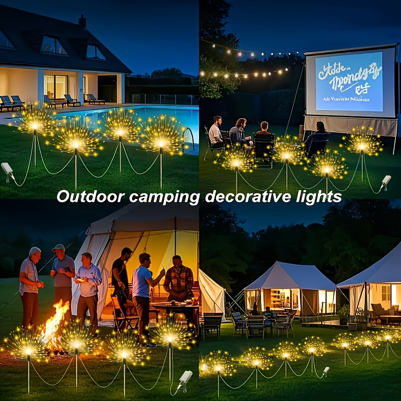 Solar Fireworks Lights Outdoor Waterproof 240–640 LED 8 Lighting Modes – 4/8 Pack Garden Stake Lights for Christmas Yard Wedding Patio Lawn Holiday Decoration