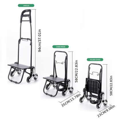 Stair Climbing Shopping Cart with Detachable Hand Truck, Foldable Grocery Trolley with Spacious Polyester Bag for Home Market Transport