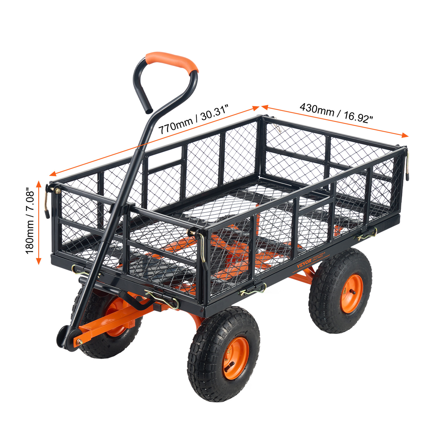 Garden Dump Cart 880LBS Convertible Flatbed Utility Wheelbarrow with 2-in-1 Handle, Removable Side Panels, Mesh Cover & 10" Rubber Tires – 400/600/880 LBS