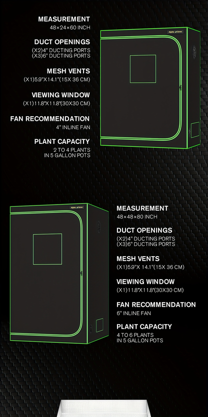 Indoor Grow Tent 1680D Lightproof with Viewing Window, Floor Tray & No-Tool Assembly, Hydroponic Setup for Seedling & Vertical Flowering, Multiple Sizes 2x2 to 4x4ft