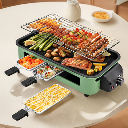 Indoor Electric Smokeless Grill 1700W with Raclette Pans, Non-Stick Dishwasher Safe Plate, Portable Tabletop BBQ Griddle for Couples