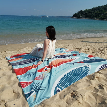 Sandproof Beach Blanket Oversized Extra Large Quick Dry Picnic Mat for Beach Camping Travel – Bohemia Dolphin Sailor Turtle Fish Patterns, 2-10 Adults