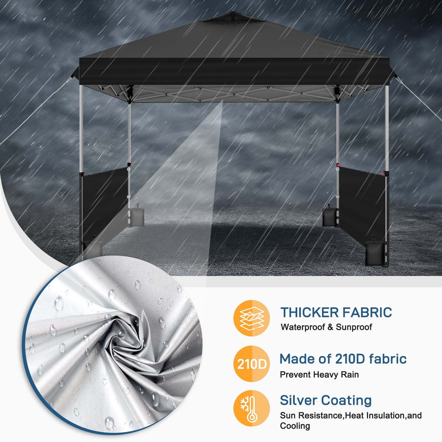 Pop Up Canopy Tent 10x10 FT One-Push Setup UPF50+ with Sidewalls