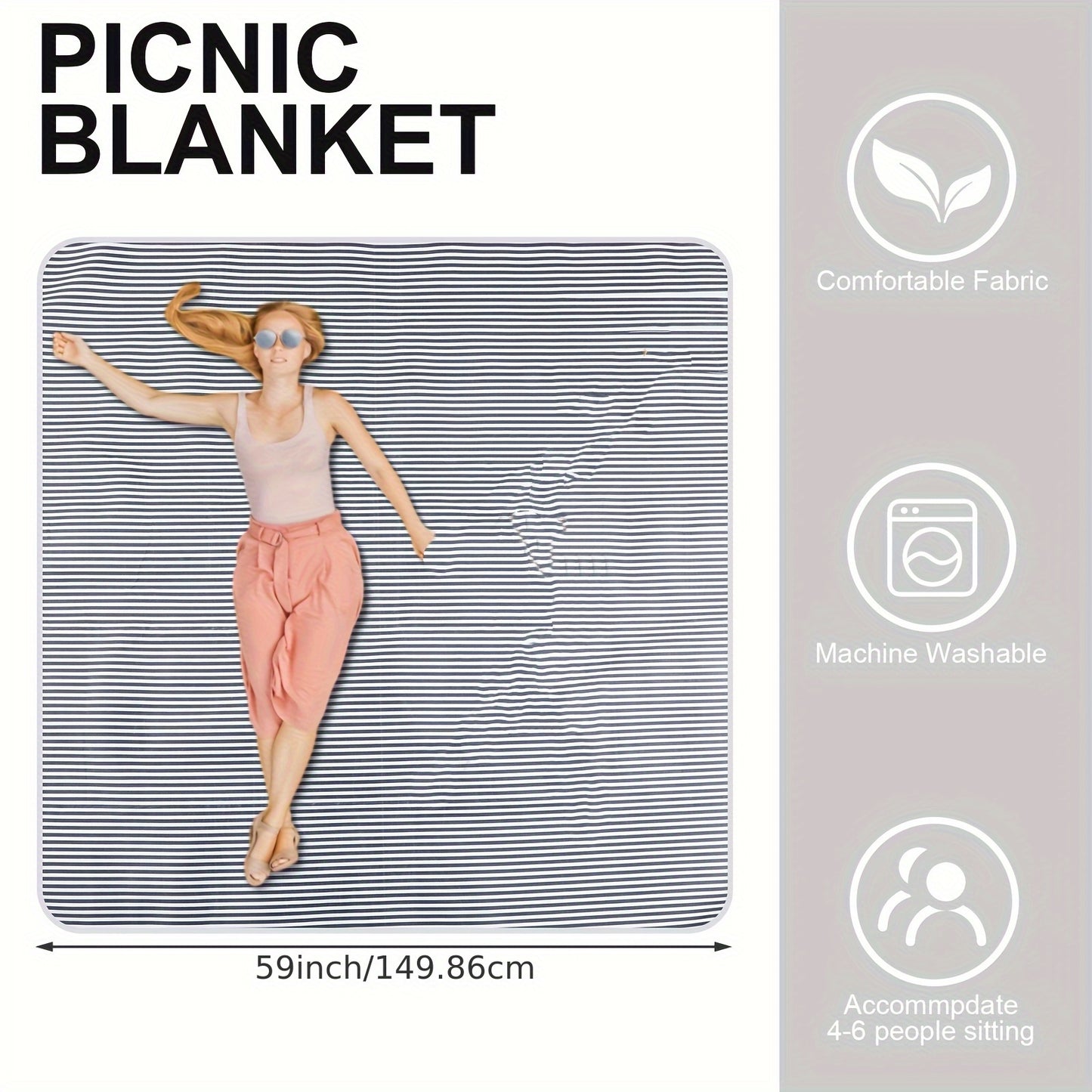 Picnic Basket Set with Blanket & Bamboo Plates – Wicker Hamper with Lid, Handle & Washable Lining for Camping, Outdoor Dining & Garden Parties, Grey
