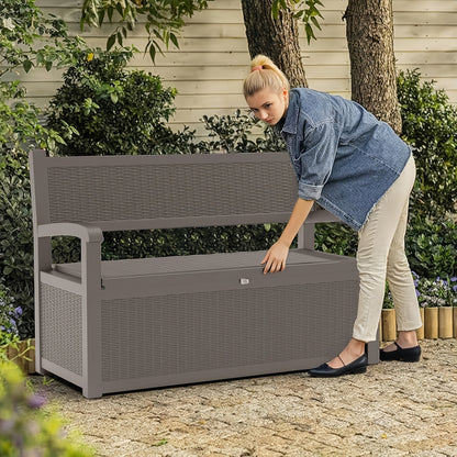 Outdoor Storage Bench 80 Gal, 550 Lb Capacity Weatherproof Resin Deck Box