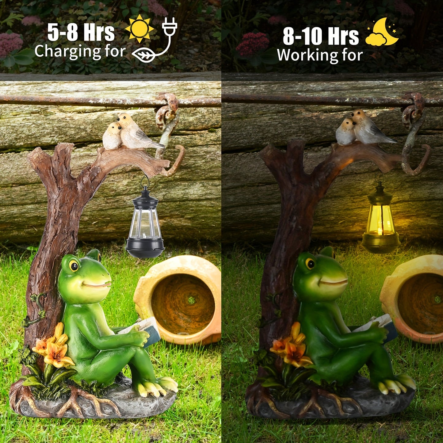 Solar Garden Frog Reading Statue Light, Resin Outdoor Lawn Decor, Yard & Patio Ornament, Auto On/Off LED, Whimsical Garden Gift