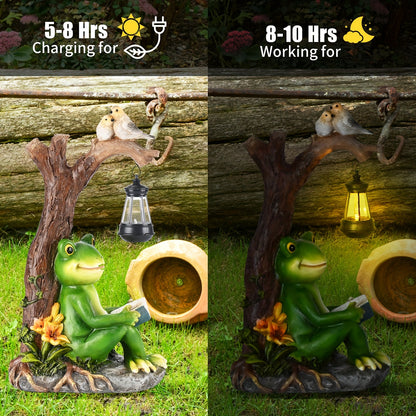 Solar Garden Frog Reading Statue Light, Resin Outdoor Lawn Decor, Yard & Patio Ornament, Auto On/Off LED, Whimsical Garden Gift