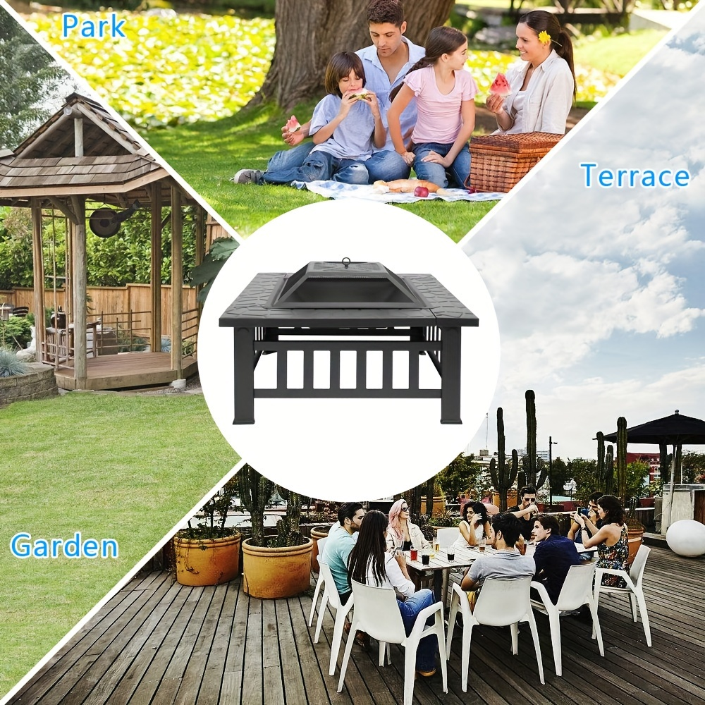 Fire Pit with Grill | Round Iron Wood Burning Patio Backyard Cooking