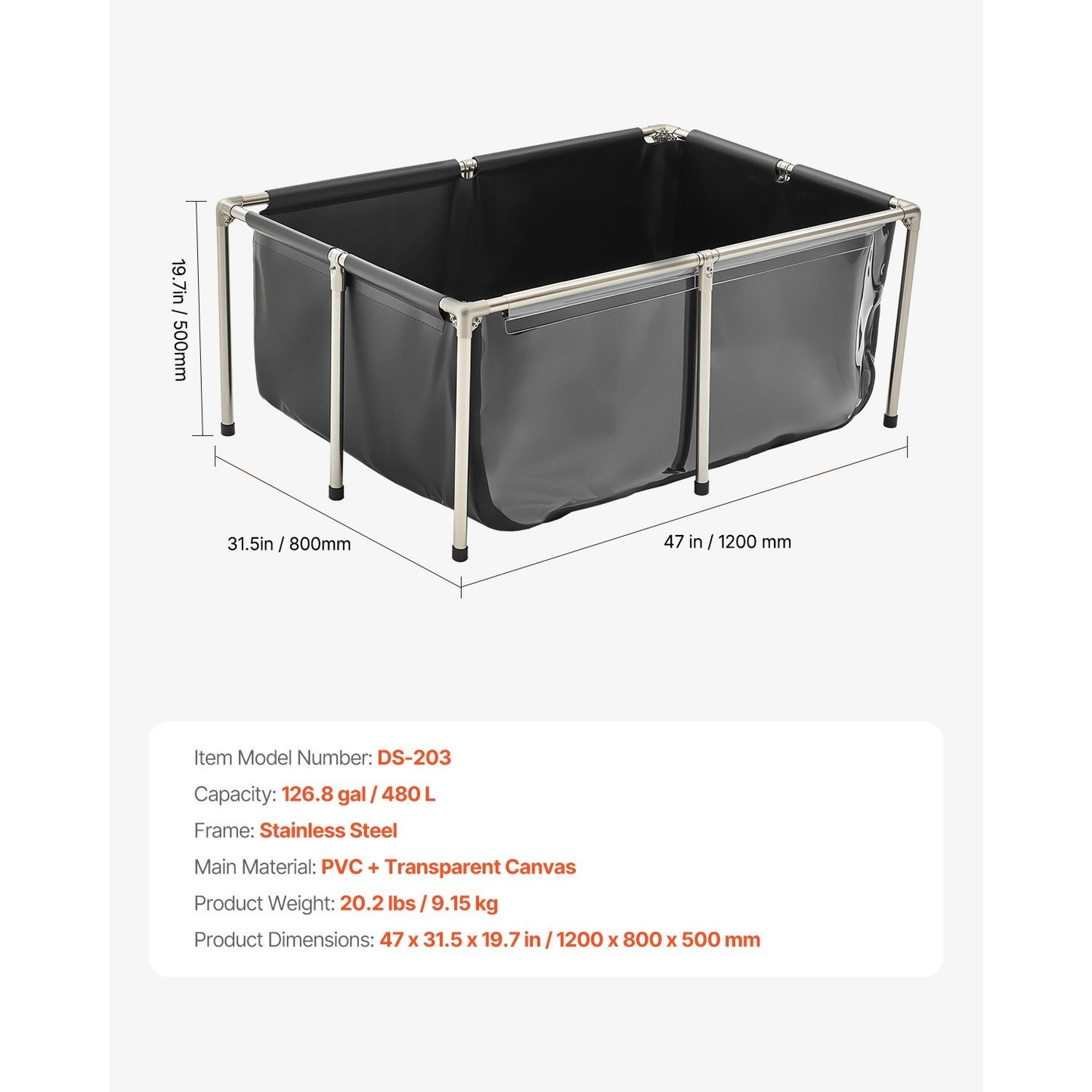Above Ground Fish Pond PVC Canvas Koi Tank 126.8 Gal – Reinforced Triple-Layer Outdoor Pool