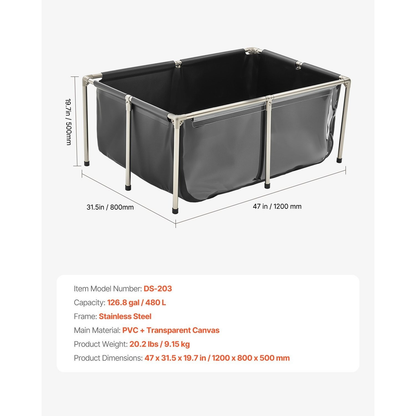 Above Ground Fish Pond PVC Canvas Koi Tank 126.8 Gal – Reinforced Triple-Layer Outdoor Pool