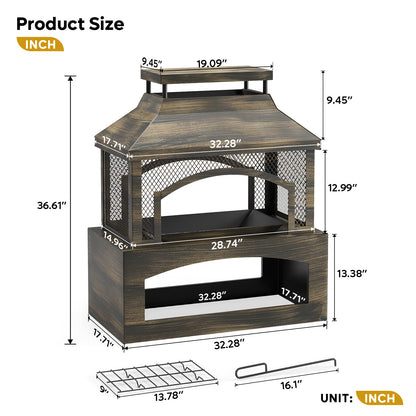 Outdoor Fireplace | Wood Burning Metal Patio Garden Deck Backyard