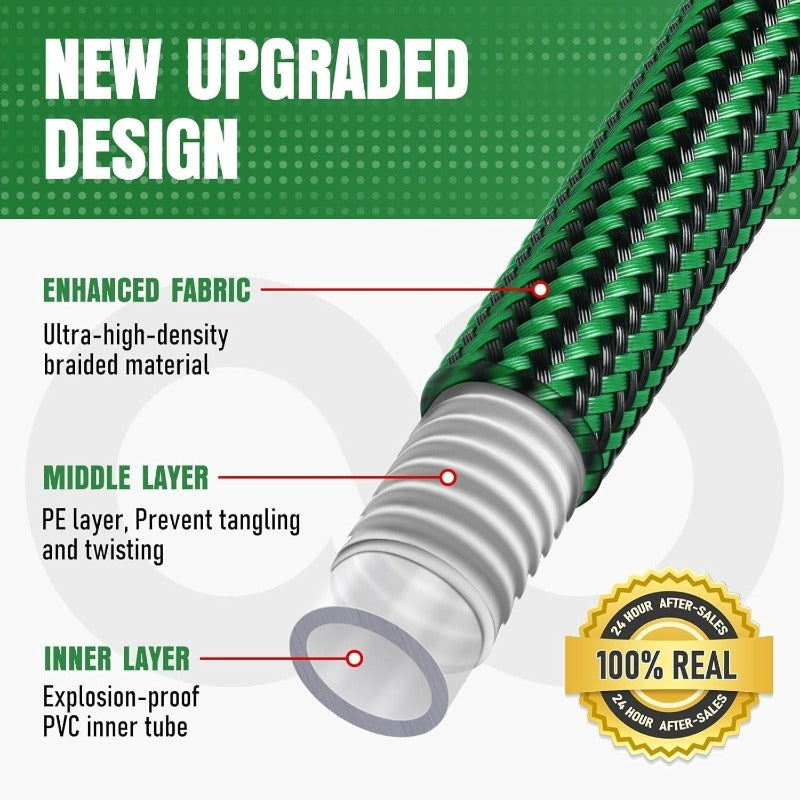 Heavy-Duty Rubber Garden Hose with 9-Function Nozzle | Non-Expandable, Kink-Resistant – 25/50/75/100FT