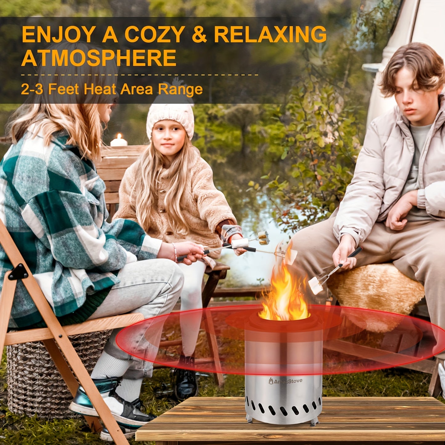 Tabletop Fire Pit 9.7x7 Inch Low Smoke Outdoor Patio Camping Stove Wood Pellet Burning with Fireproof Mat Travel Bag