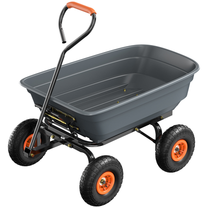 Garden Cart Dump Wagon 440 lbs Capacity, 4-Wheel Poly Cargo Cart with 2-in-1 Handle for Garden, Farm, Lawn and Yard Hauling, 44x26x39 in, Gray
