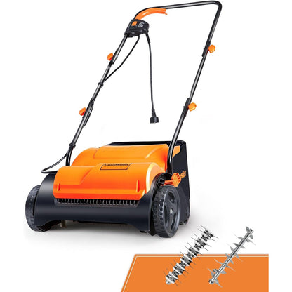Electric Lawn Scarifier & Dethatcher 13" 12AMP 2-in-1 Aerator, 3400RPM Motor, 19 Cutting Positions, 6-Gallon Bag & Foldable Handle for Compact Storage