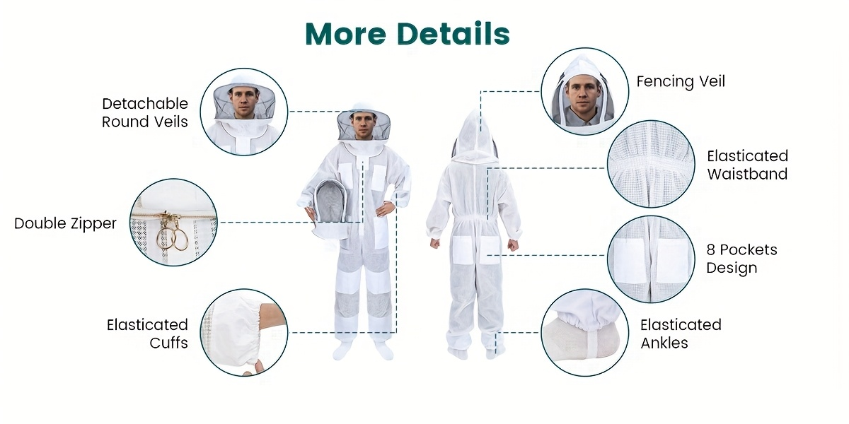 Beekeeping Suit Triple Layer Sting-Resistant Gloves 2 Veils S-3XL