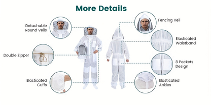 Beekeeping Suit Triple Layer Sting-Resistant Gloves 2 Veils S-3XL