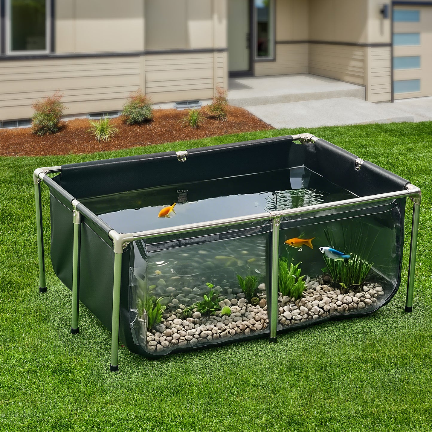 Above Ground Fish Pond PVC Canvas Koi Tank 126.8 Gal – Reinforced Triple-Layer Outdoor Pool