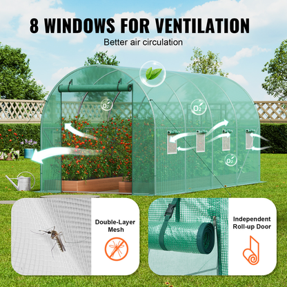 Tunnel Greenhouse Heavy Duty Galvanized Frame 140g/m² PE Cover, 6 Vent Windows Walk-In Hoop House for Garden & Farm, Multiple Sizes