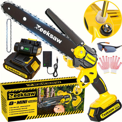 Cordless Mini Chainsaw 8 Inch with 2x2.0Ah Batteries & Charger – Auto Oiler, Chain Tensioning, 26ft/s Speed for Tree Branches & Yard Work