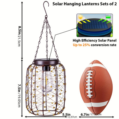 Solar Hanging Lanterns 2 Pack Outdoor Vintage Copper Wire LED Lantern Lights for Garden Patio Porch Gazebo Pergola Pathway Yard Decor, Waterproof