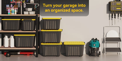 Stackable Storage Bins with Lids and Wheels | 72QT & 97QT Heavy Duty Bins | 4 or 6 Pack | 220LB Capacity | Clear, Blue/White, Black/Yellow