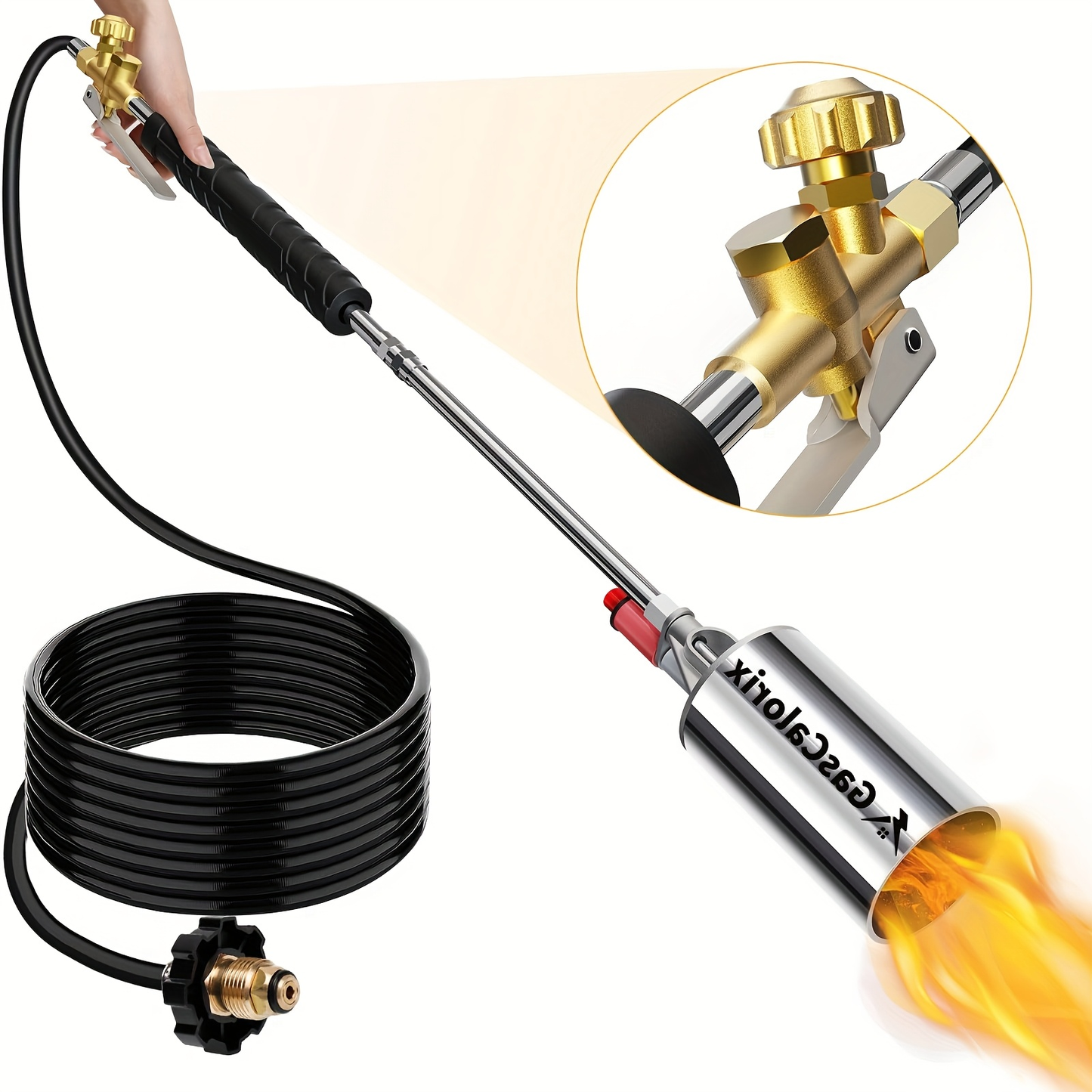 Weed Burner Torch Propane with 10ft Hose & Turbine Trigger, High-Output Flame Weeder with 1lb Cylinder Converter for Garden Weeding, Ice & Snow Melting, Wood Burning, Outdoor Use – Gas Tank Not Included