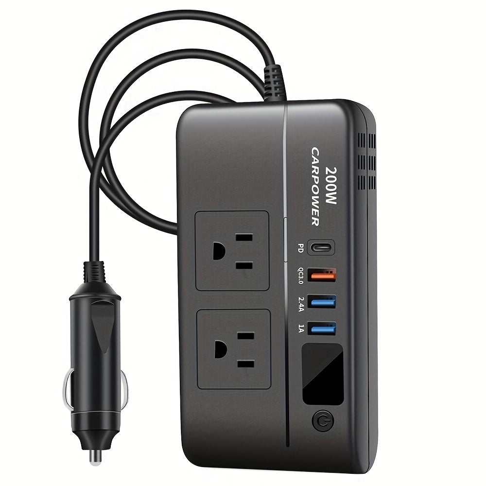 200W Car Power Inverter DC 12V to AC 110V with USB-C PD 20W & QC3.0 Fast Charging